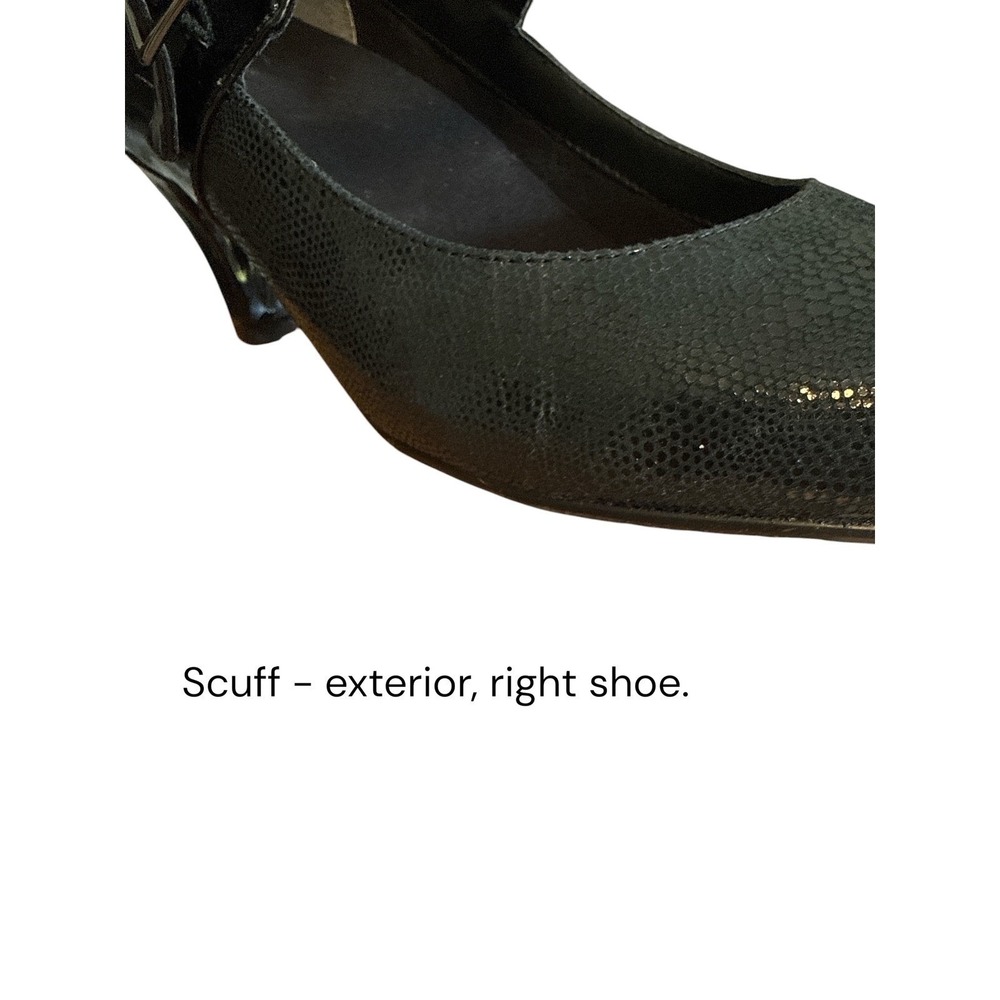 Ros Hommerson Black Patent Leather Lizard Mary Jane Low Block Pumps 7.5N‎ Narrow - Picture 14 of 15